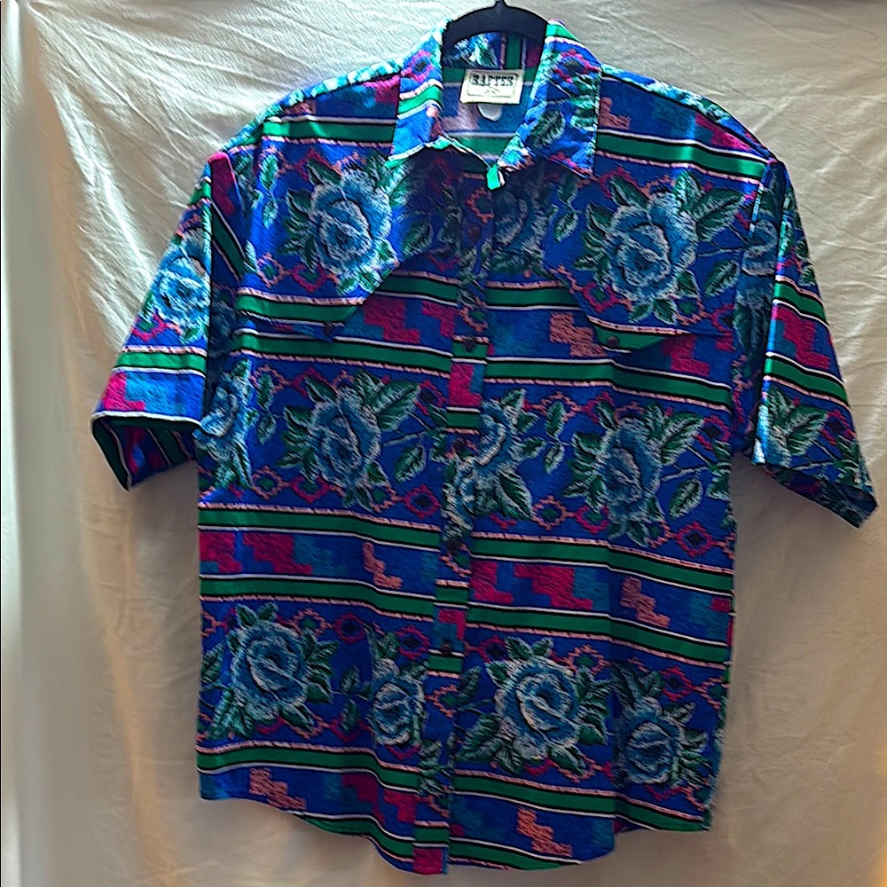 Vintage Blue Floral Western Rafter JX Made In USA Women’s L